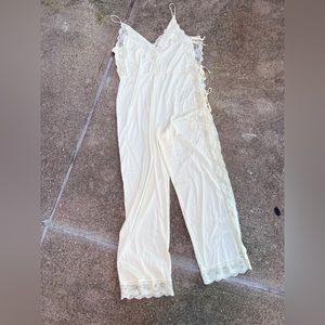 Nylon and lace yellow lingerie pantsuit playsuit with open tie sides! Open size